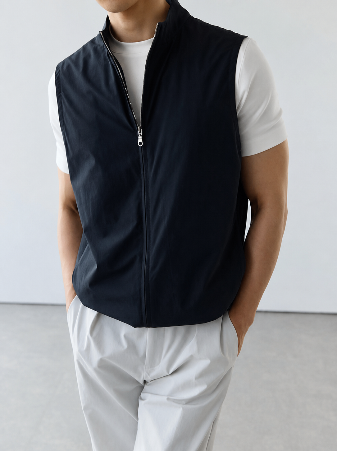 Men's Bodywarmer Zip-Up with Stand Collar, Sleeveless