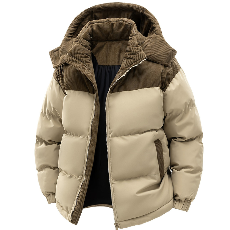 Men's Hooded Winter Jacket, Padded Quilted Outdoor Coat