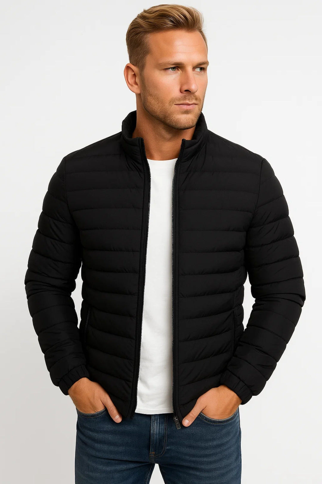 Men's Slim Fit Zip Jacket - Padded Long Sleeve Casual Coat