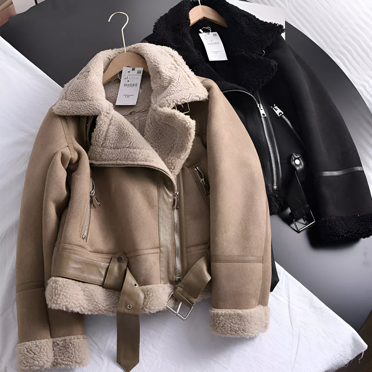 Women's Oversized Biker Jacket Faux Fur Lined Faux Leather