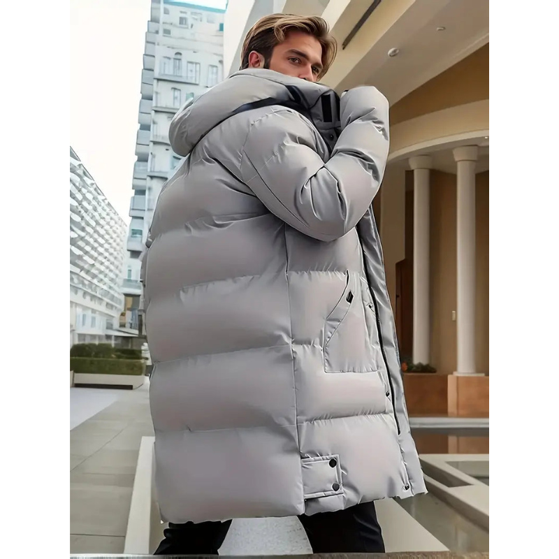 Men's Long Puffer Jacket - Hooded Winter Down Jacket