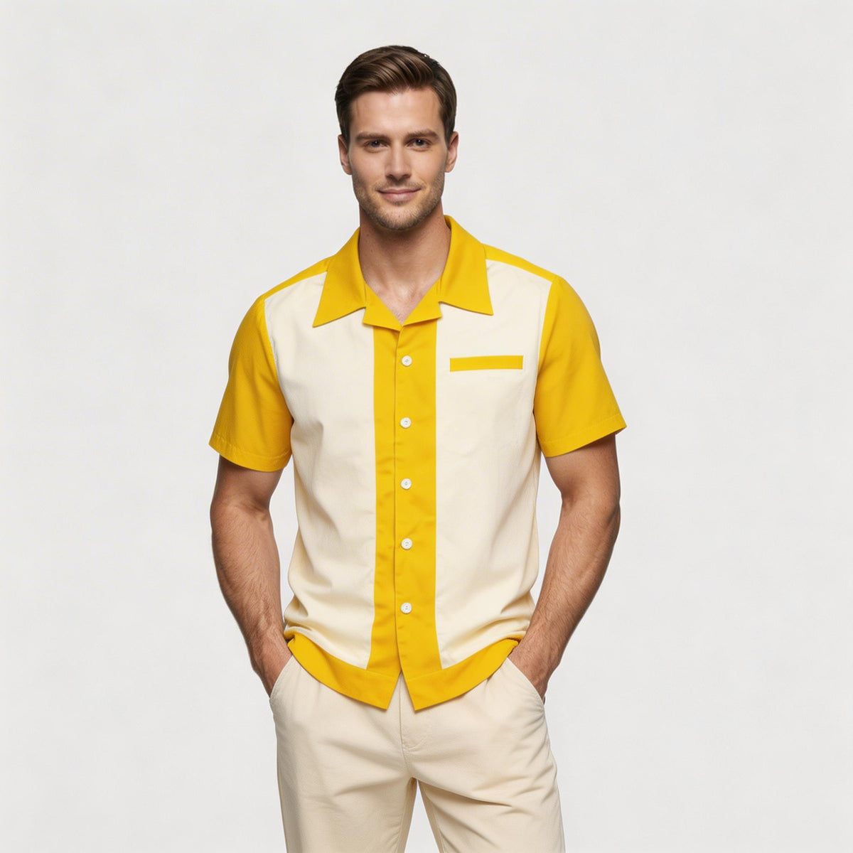 Mens Shirts Short Sleeve Button-Up Camp Collar