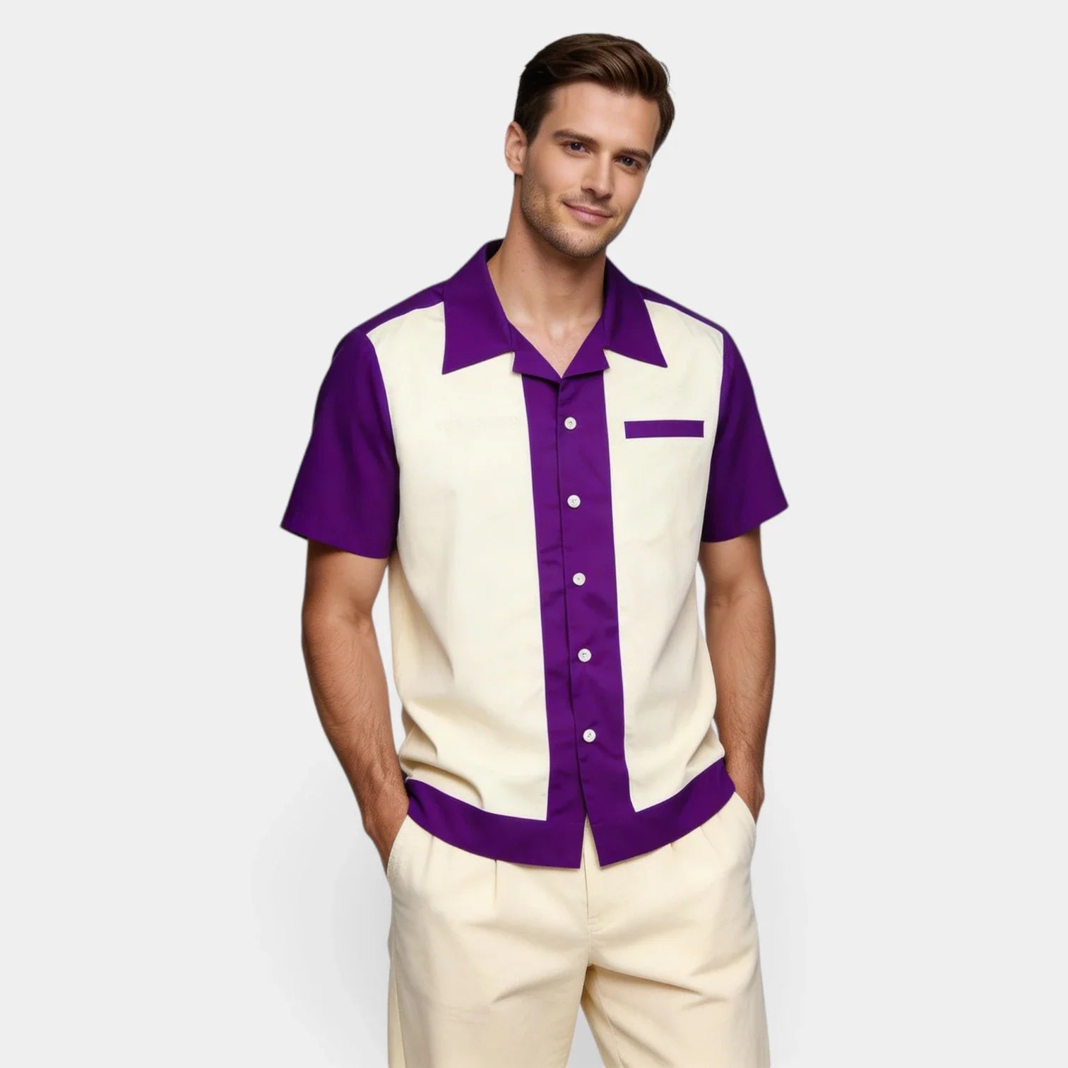 Mens Shirts Short Sleeve Button-Up Camp Collar