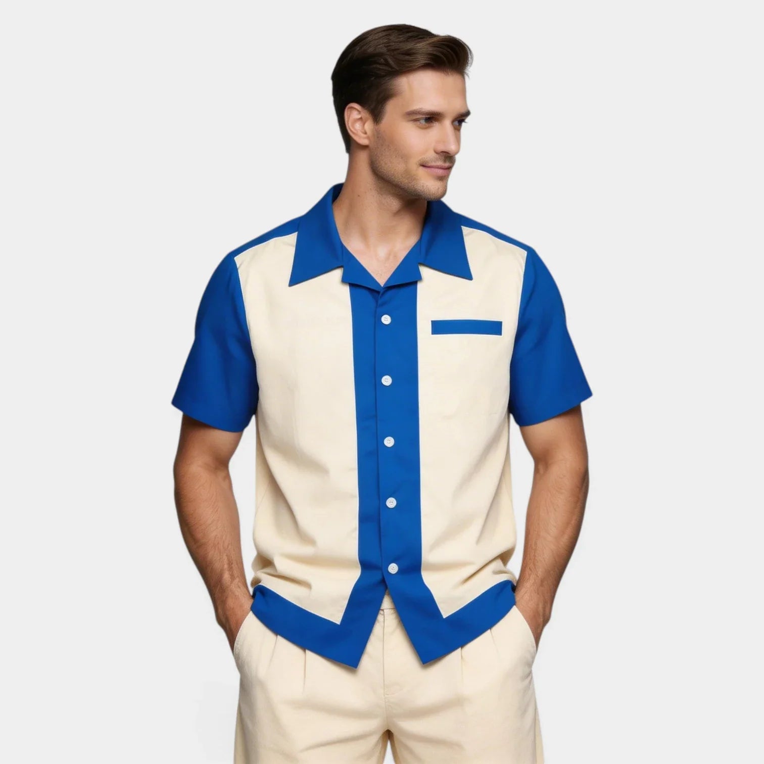 Mens Shirts Short Sleeve Button-Up Camp Collar