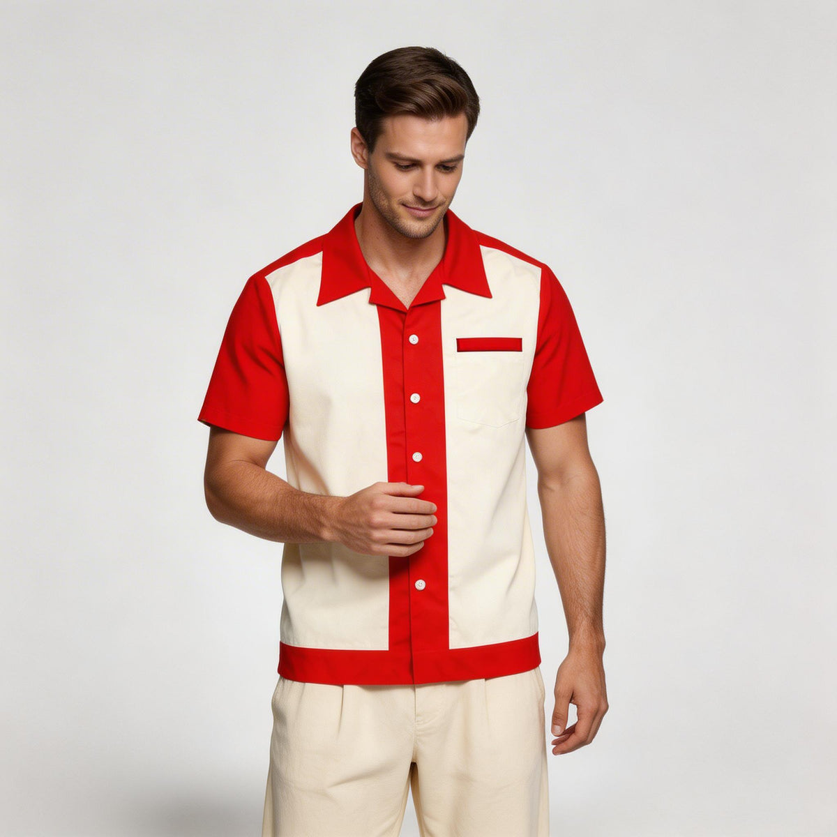 Mens Shirts Short Sleeve Button-Up Camp Collar
