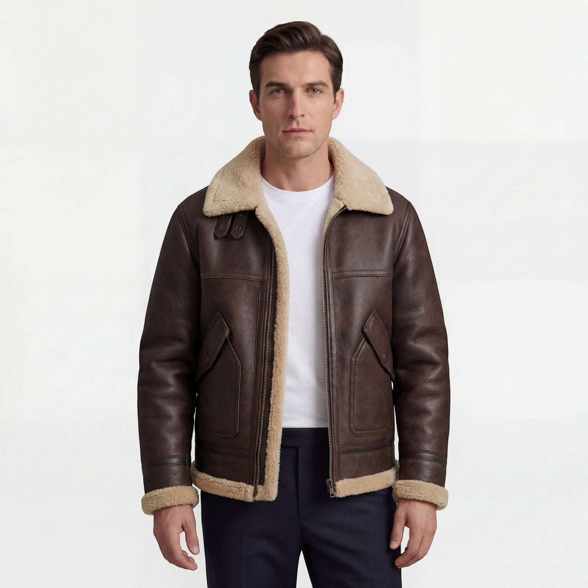Men's Fleece-Lined Jacket Lambswool Lining – Casual Fit