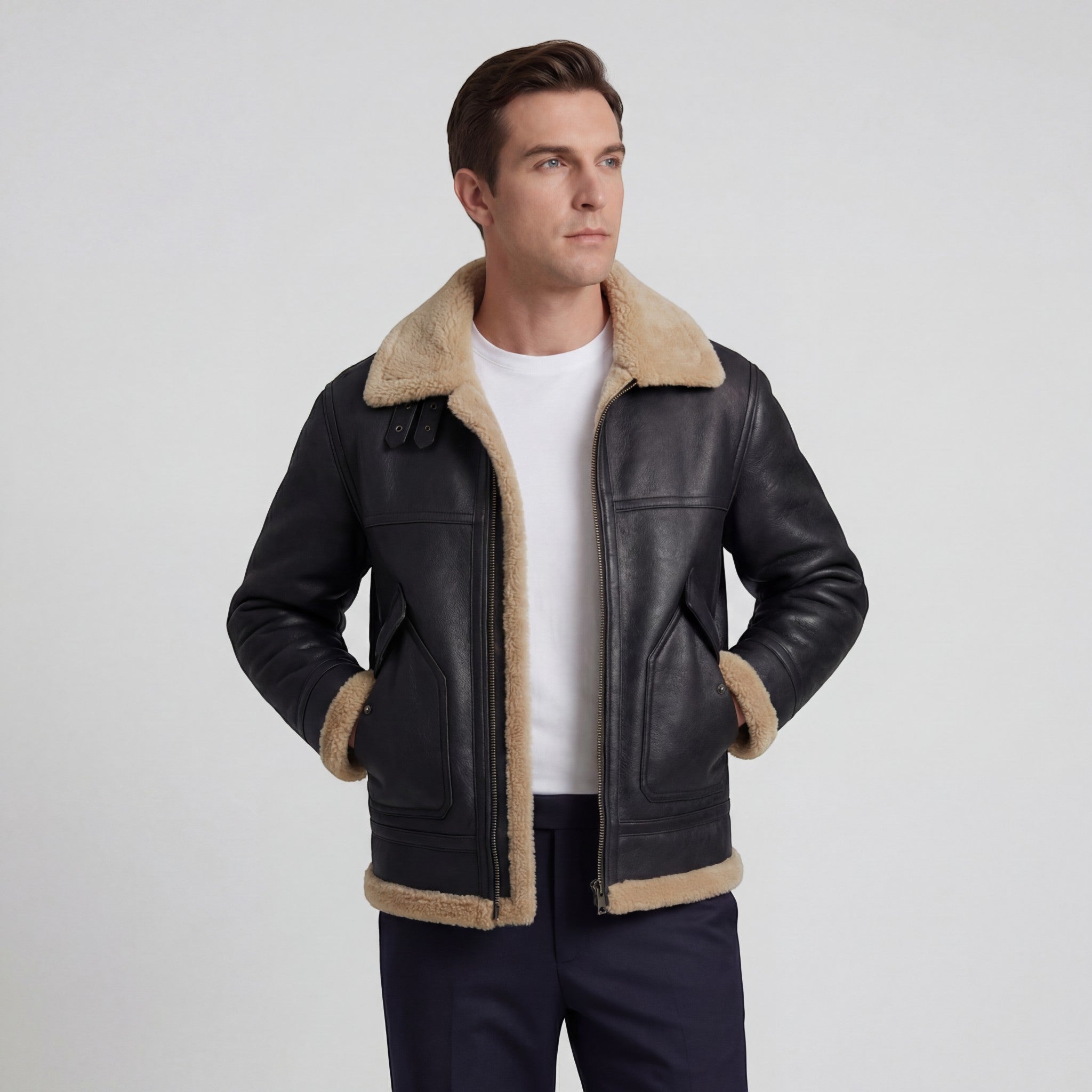 Men's Fleece-Lined Jacket Lambswool Lining – Casual Fit