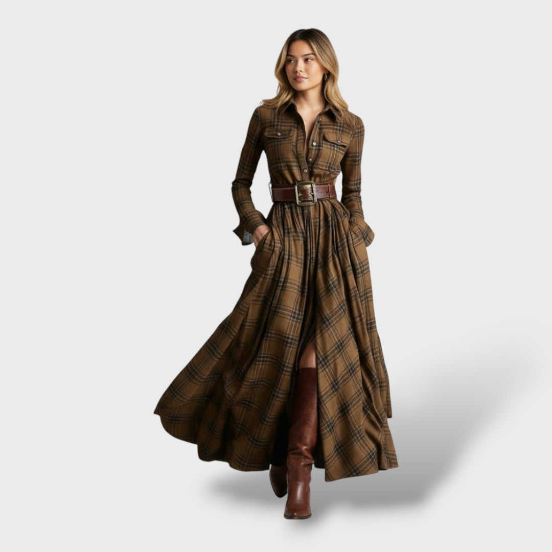 Women's Checked Shirt Dress - Long Sleeve Autumn Dress