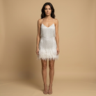 Women's Fringe Mini Dress with Feather Trim - Cocktail Party Dress