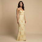 Women's Mermaid Maxi Dress with 3D Floral Appliqués on Tulle
