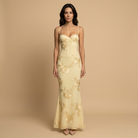 Women's Mermaid Maxi Dress with 3D Floral Appliqués on Tulle
