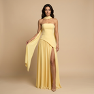 Women's Maxi Dress Bustier with Asymmetric Shawl Neckline and Front Slit