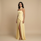 Women's Maxi Dress Bustier with Asymmetric Shawl Neckline and Front Slit