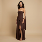 Women's Maxi Dress Bustier with Asymmetric Shawl Neckline and Front Slit