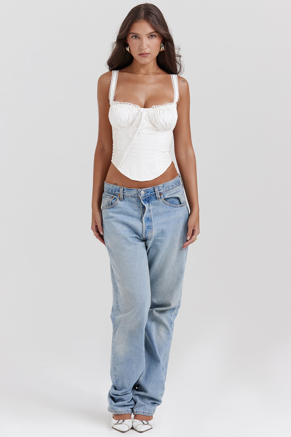 Moira | Dames Korset Top – Satijnlook, Kanten Details, Verstelbare Bandjes, Getailleerd Model