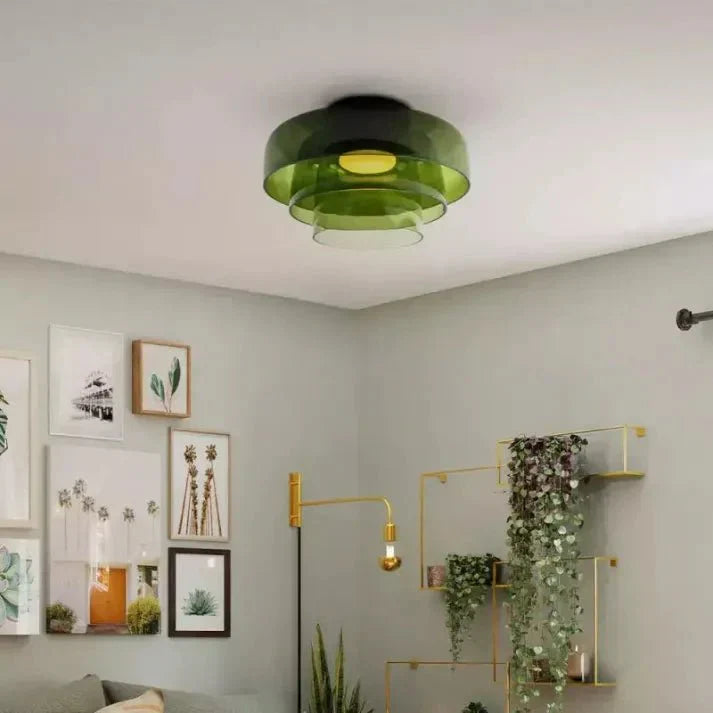Plafondlamp – Transparant Glas, Met Driekleurige LED voor Woonkamer of Eetkamer