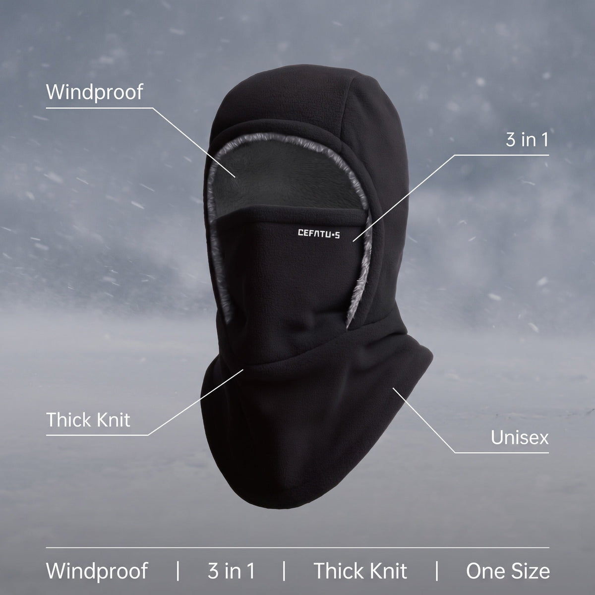 3 in 1 Winter Hood Balaclava Windproof Scarf Ear Warmer Face Mask, product photo 2