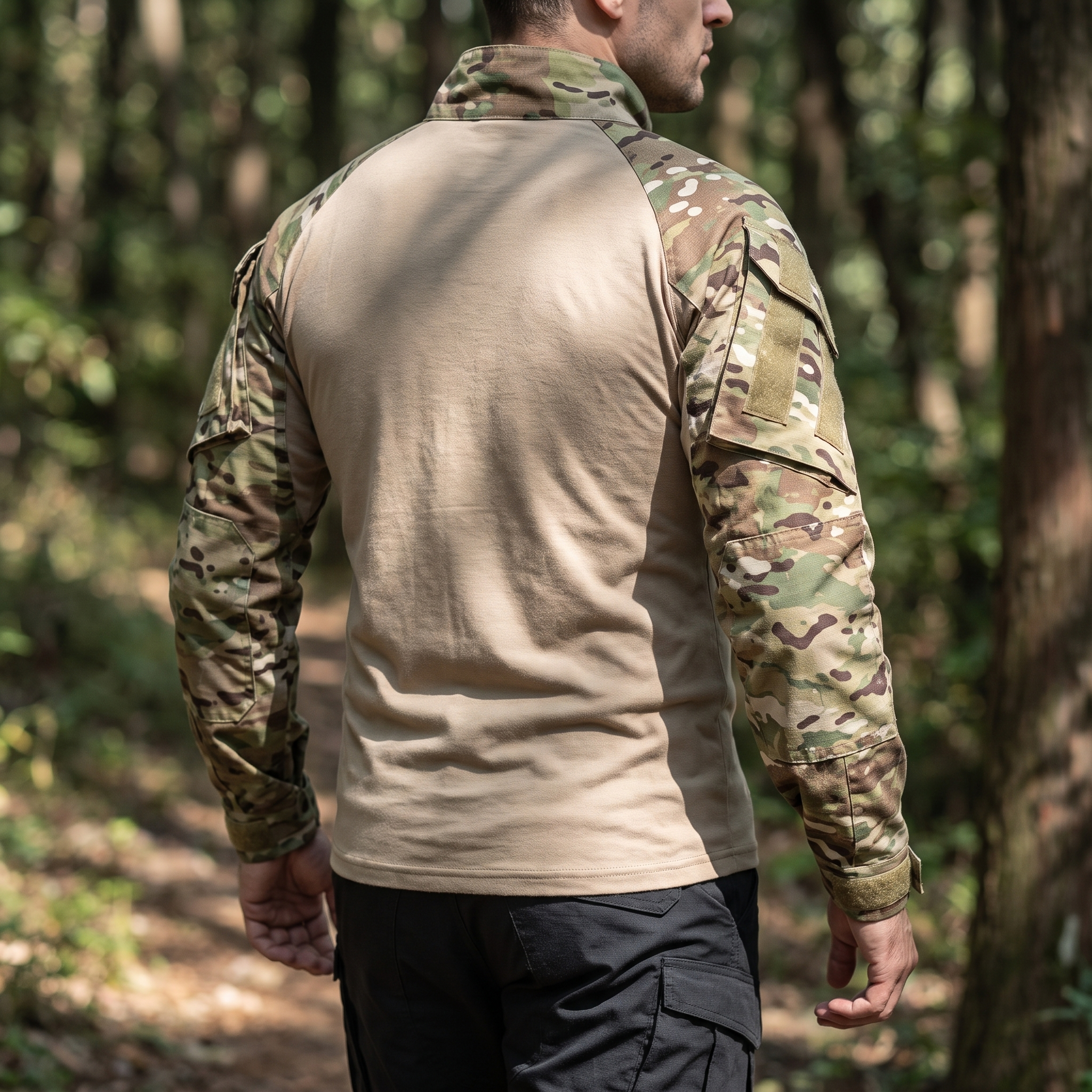 Man on a forest trail wearing the G3 Pro rapid assault combat shirt