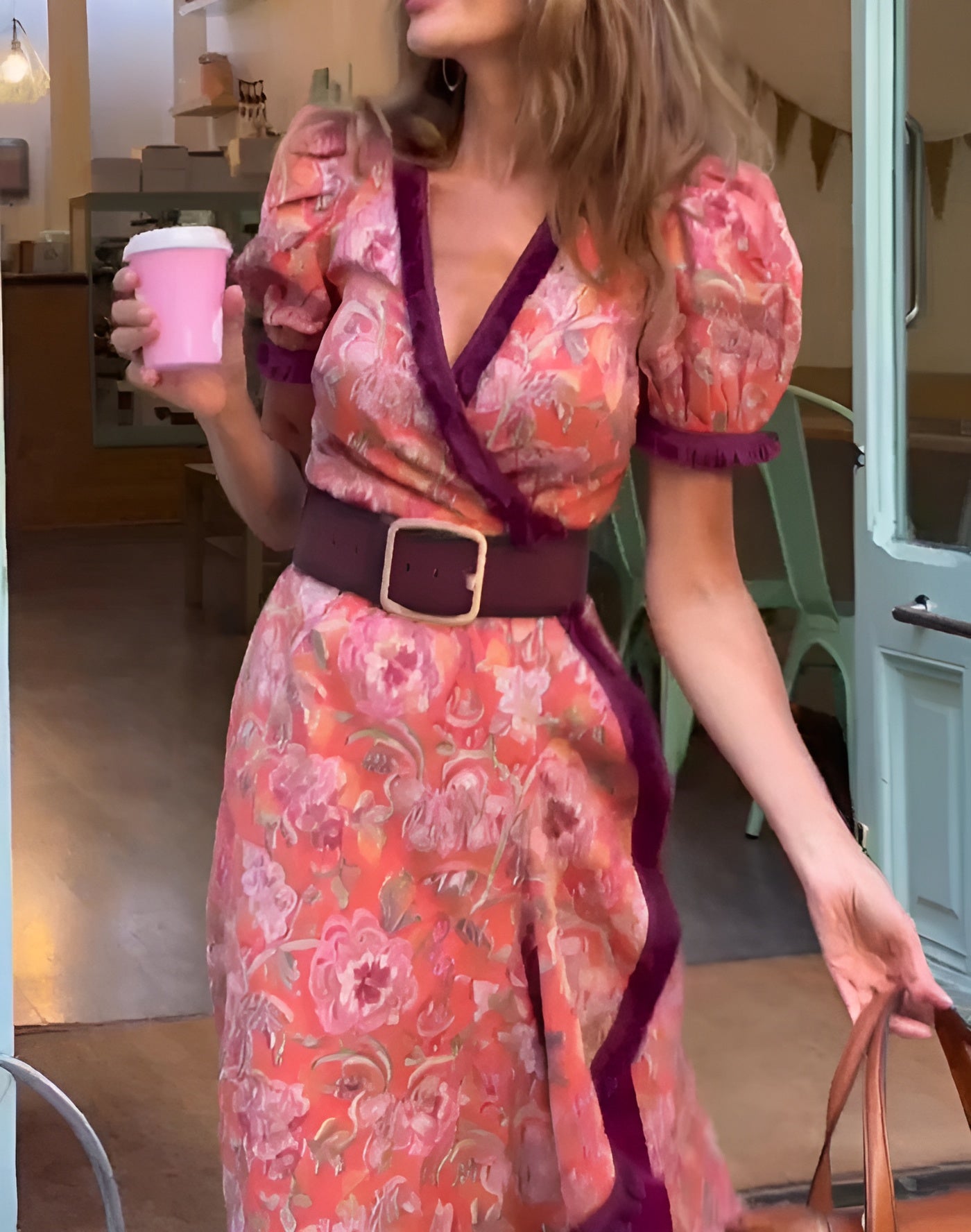 Women's Floral Maxi Dress with Tie Waist Belt