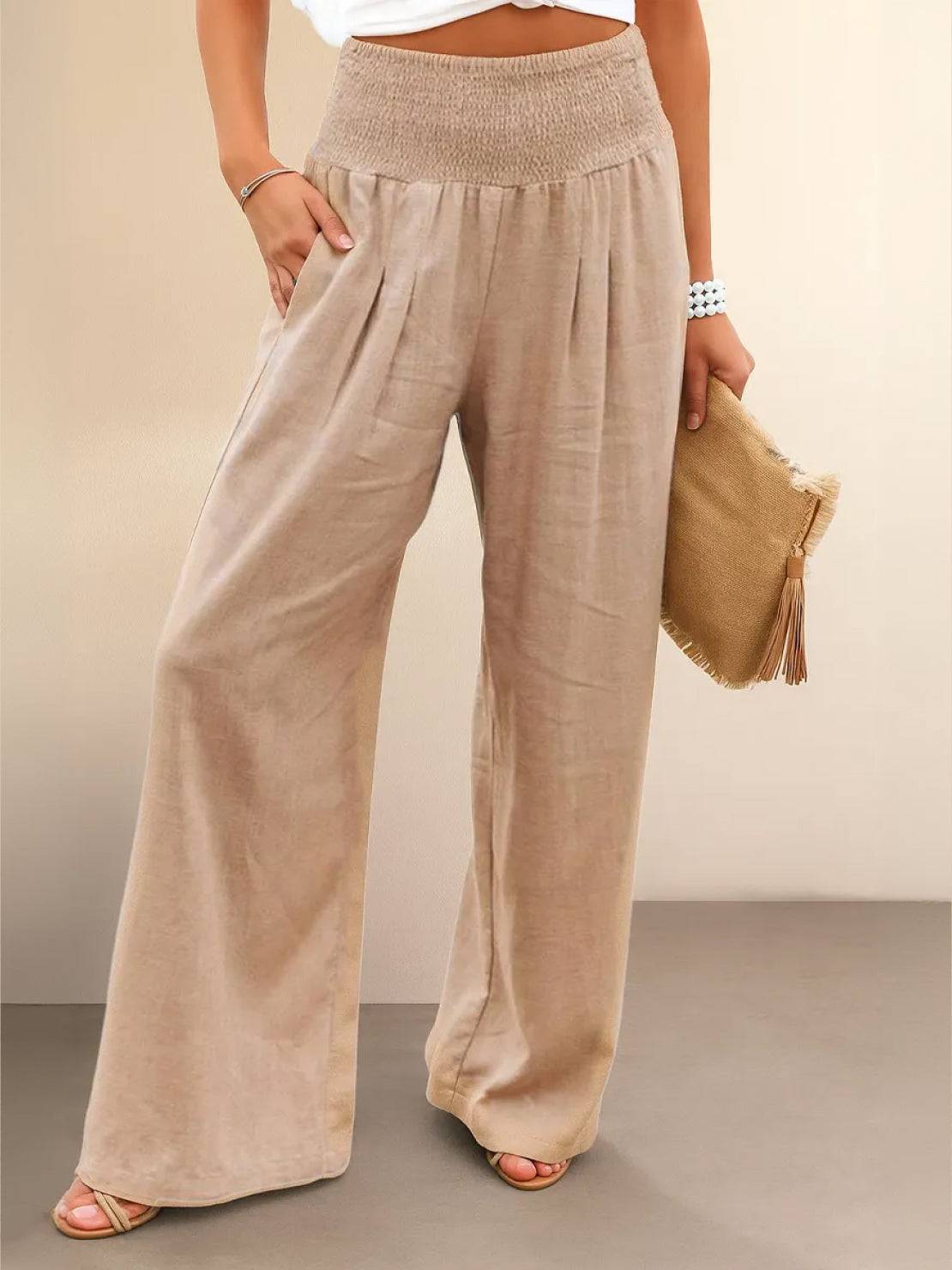Women's Wide Leg Pants High Waist Smocked Waistband