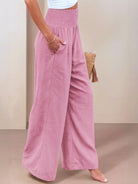 Women's Wide Leg Pants High Waist Smocked Waistband