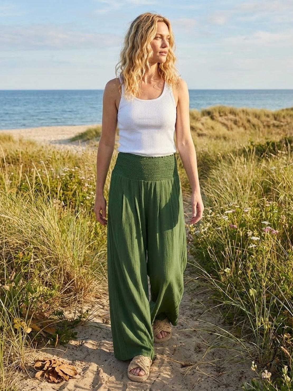 Women's Wide Leg Pants High Waist Smocked Waistband