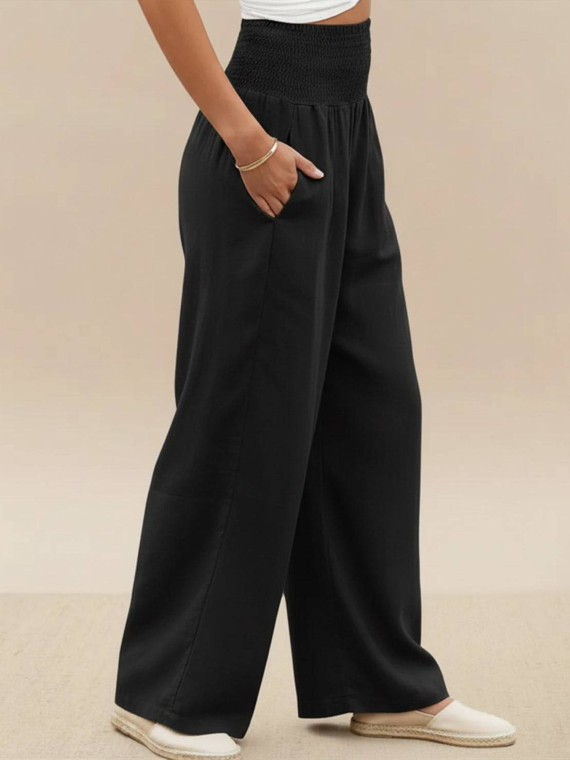 Women's Wide Leg Pants High Waist Smocked Waistband