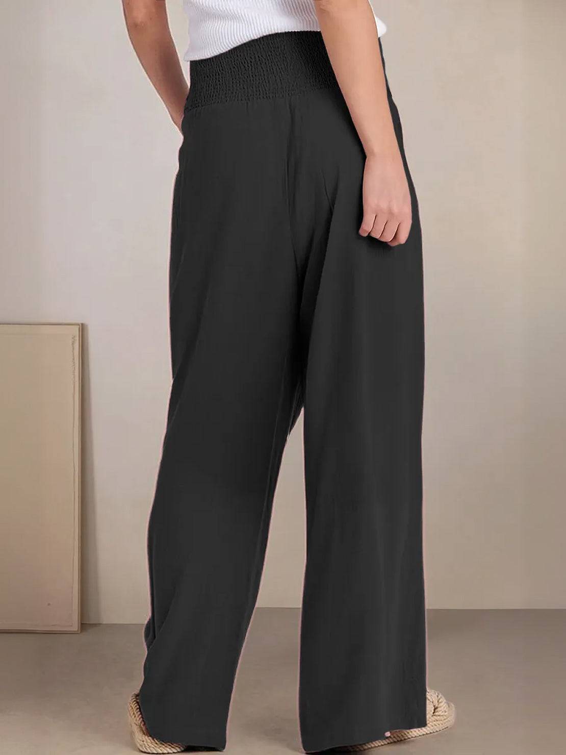 Women's Wide Leg Pants High Waist Smocked Waistband