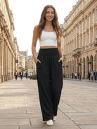 Women's Wide Leg Pants High Waist Smocked Waistband