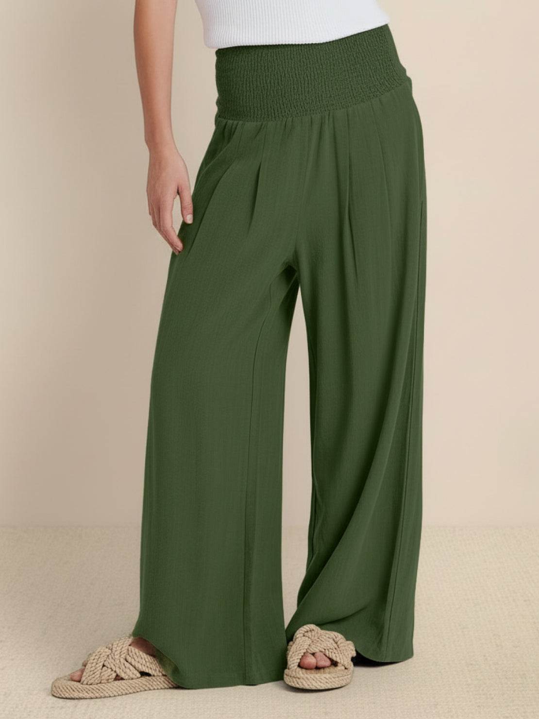 Women's Wide Leg Pants High Waist Smocked Waistband