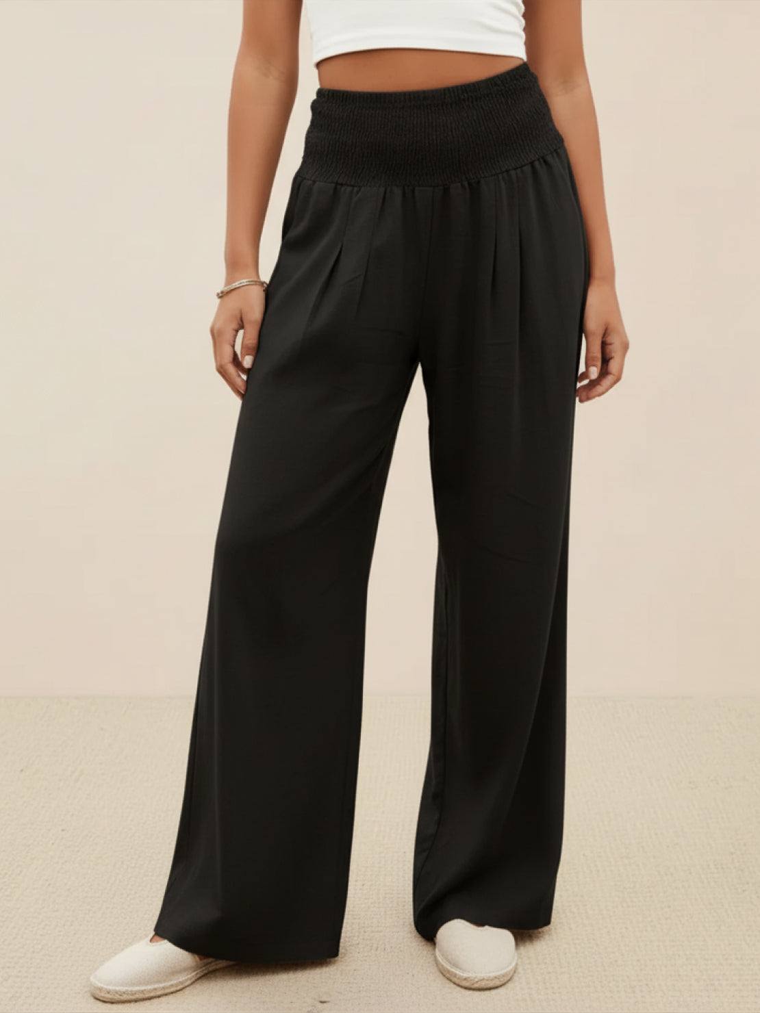 Women's Wide Leg Pants High Waist Smocked Waistband
