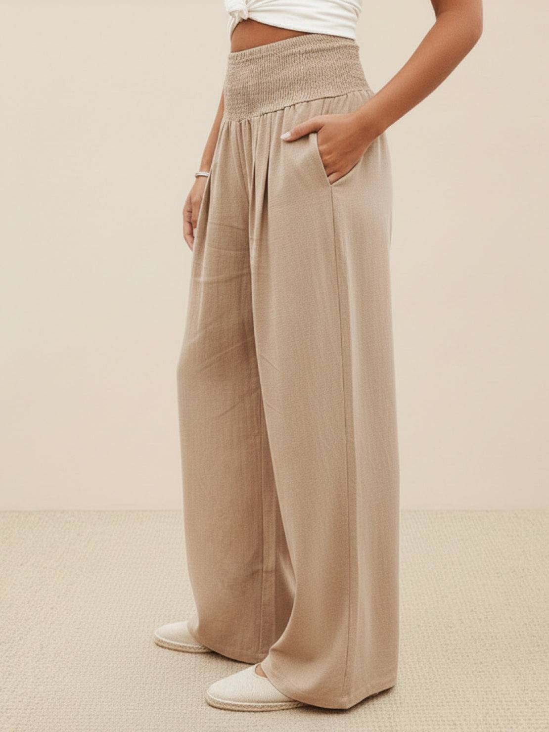 Women's Wide Leg Pants High Waist Smocked Waistband