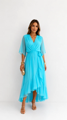 Women's Chiffon Wrap Dress with Flowing Sleeves