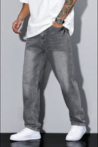 heren loose fit straight leg broek in gewassen grijs