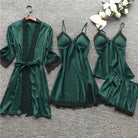 Women's Long-Sleeve Satin Pajama Set with Lace Trim