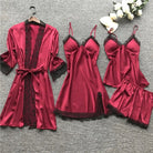 Women's Long-Sleeve Satin Pajama Set with Lace Trim