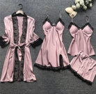 Women's Long-Sleeve Satin Pajama Set with Lace Trim