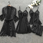 Women's Long-Sleeve Satin Pajama Set with Lace Trim