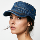 Unisex Denim Cadet Cap – Flat-Top Military Style Hat