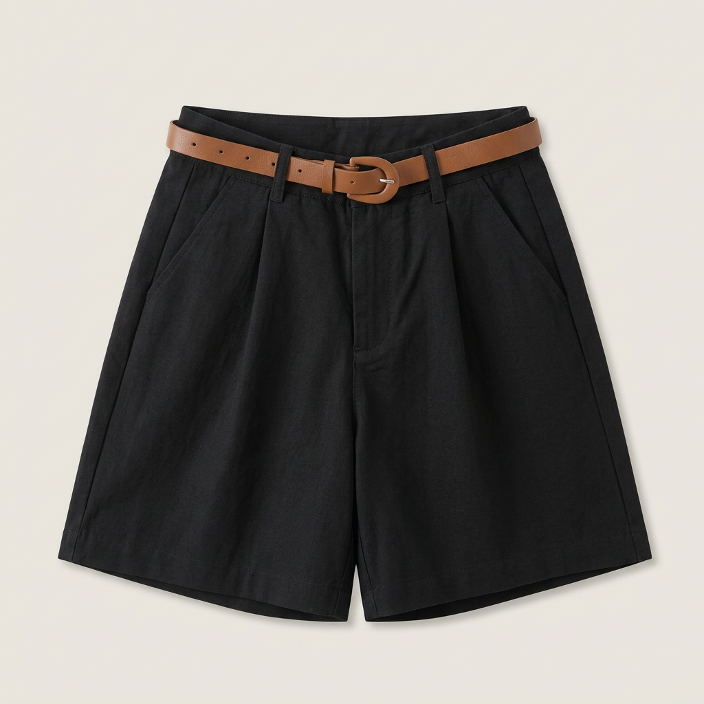Women's Linen Shorts High-Waist Pleated with Belt