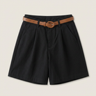 Women's Linen Shorts High-Waist Pleated with Belt