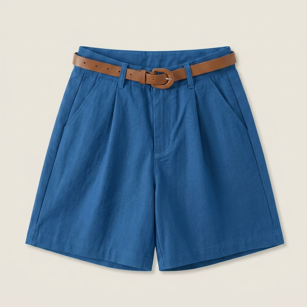 Women's Linen Shorts High-Waist Pleated with Belt