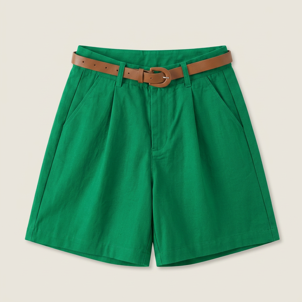 Women's Linen Shorts High-Waist Pleated with Belt