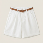 Women's Linen Shorts High-Waist Pleated with Belt