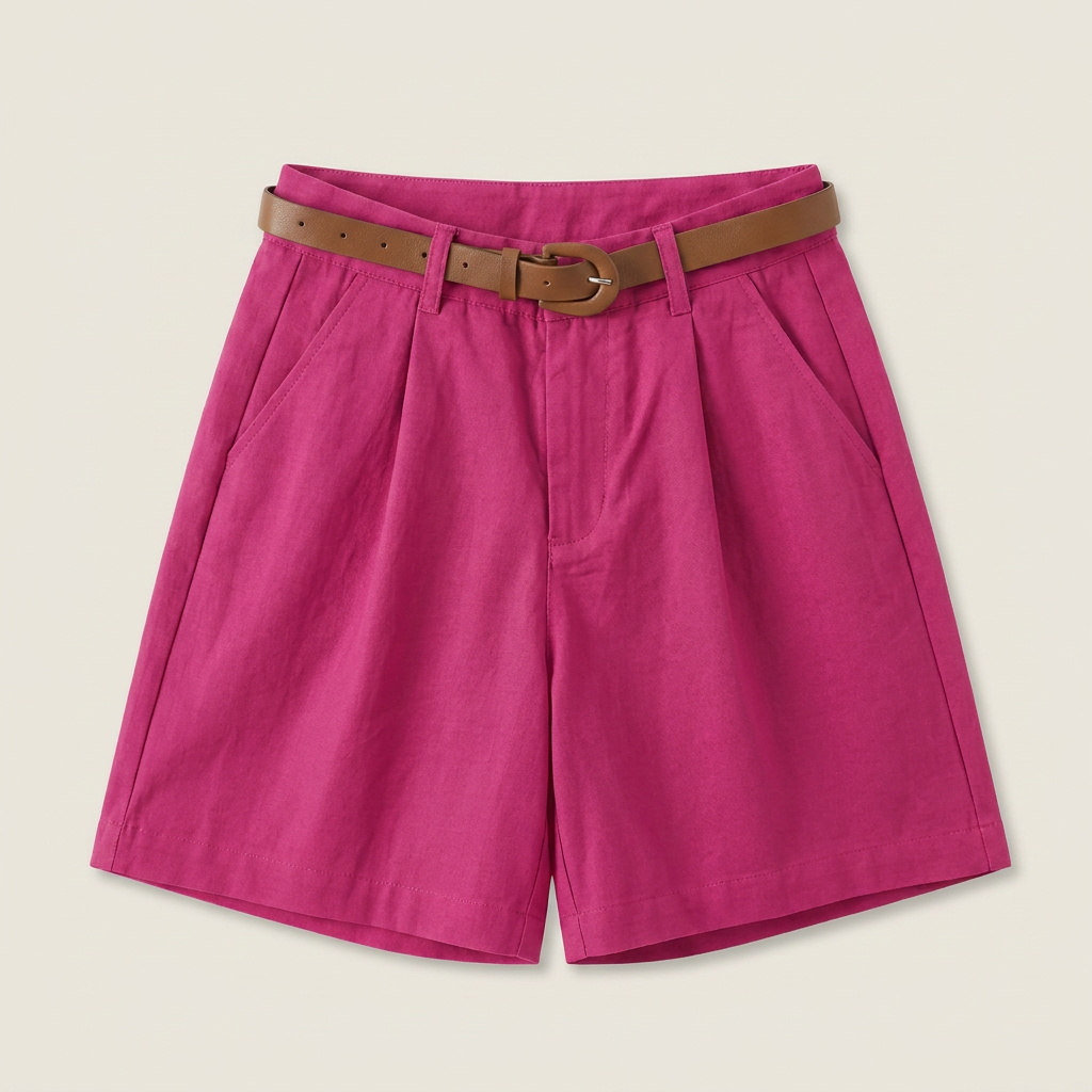 Women's Linen Shorts High-Waist Pleated with Belt