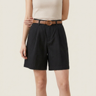 Women's Linen Shorts High-Waist Pleated with Belt