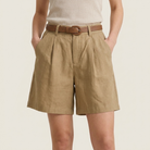 Women's Linen Shorts High-Waist Pleated with Belt