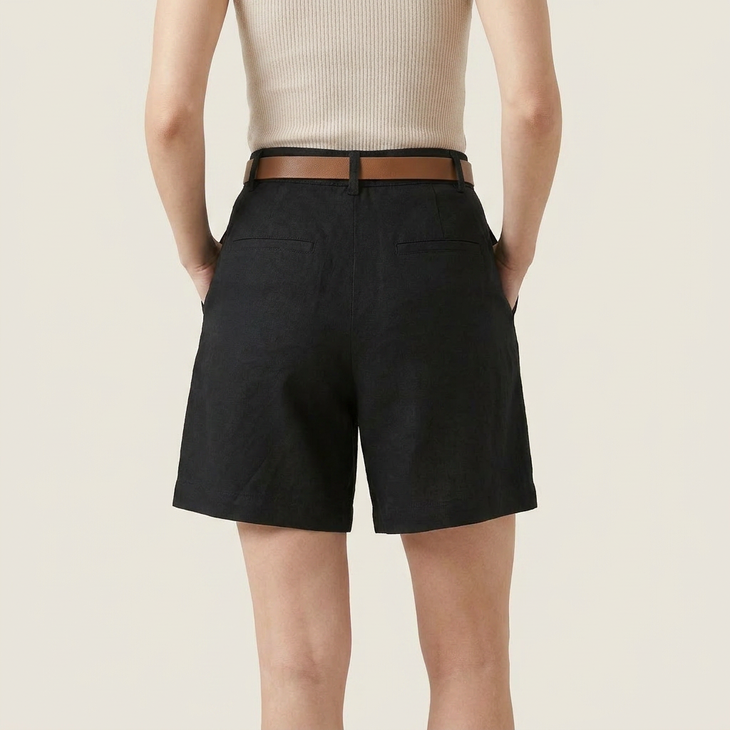 Women's Linen Shorts High-Waist Pleated with Belt