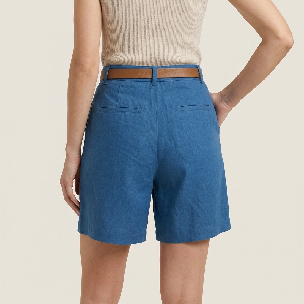 Women's Linen Shorts High-Waist Pleated with Belt