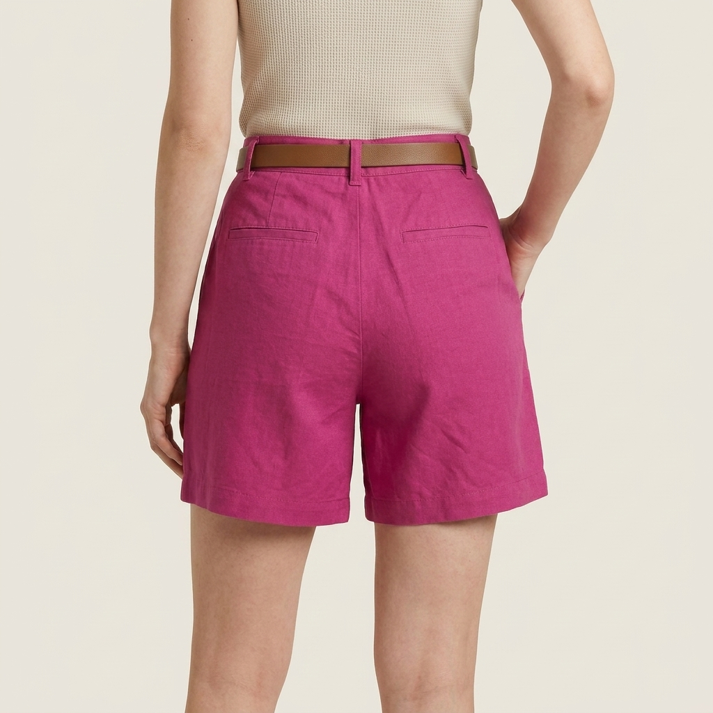 Women's Linen Shorts High-Waist Pleated with Belt